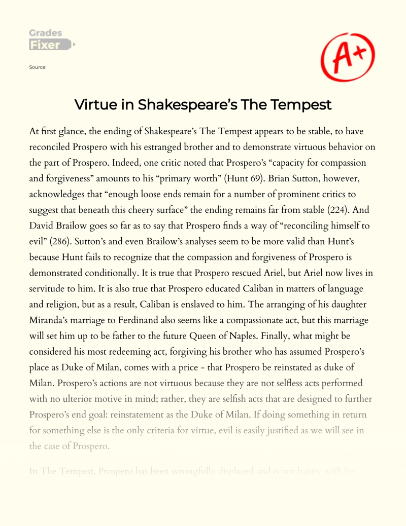 Prospero's Behavior in The Tempest is not so Virtuous essay