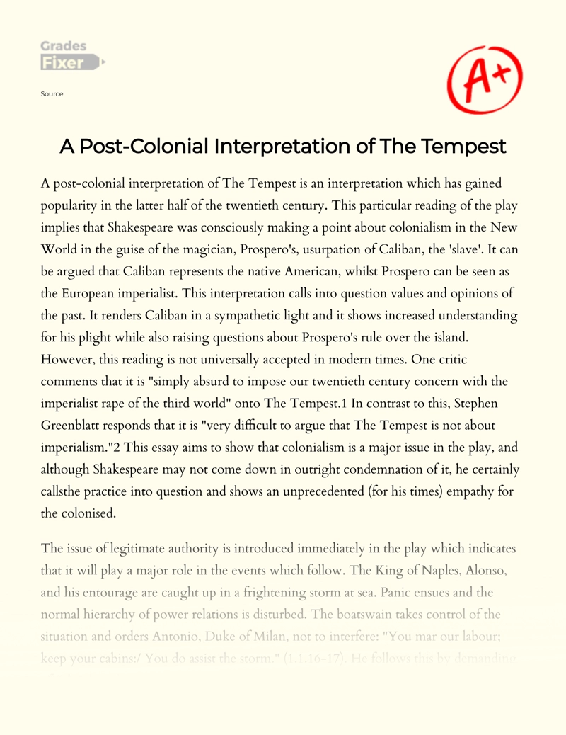 The Tempest from a Post-colonial Point of View Essay
