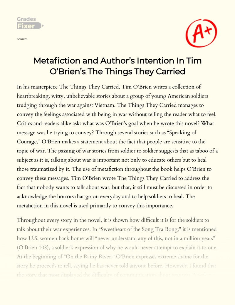 The Topic of War and Tim O'brien's Intention in Writting The Things They Carried Essay
