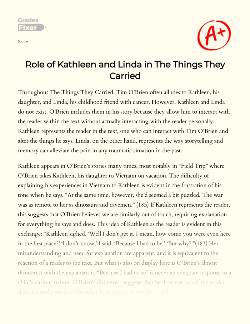 A Study of Linda and Catherine's Role in The Things They Carried essay