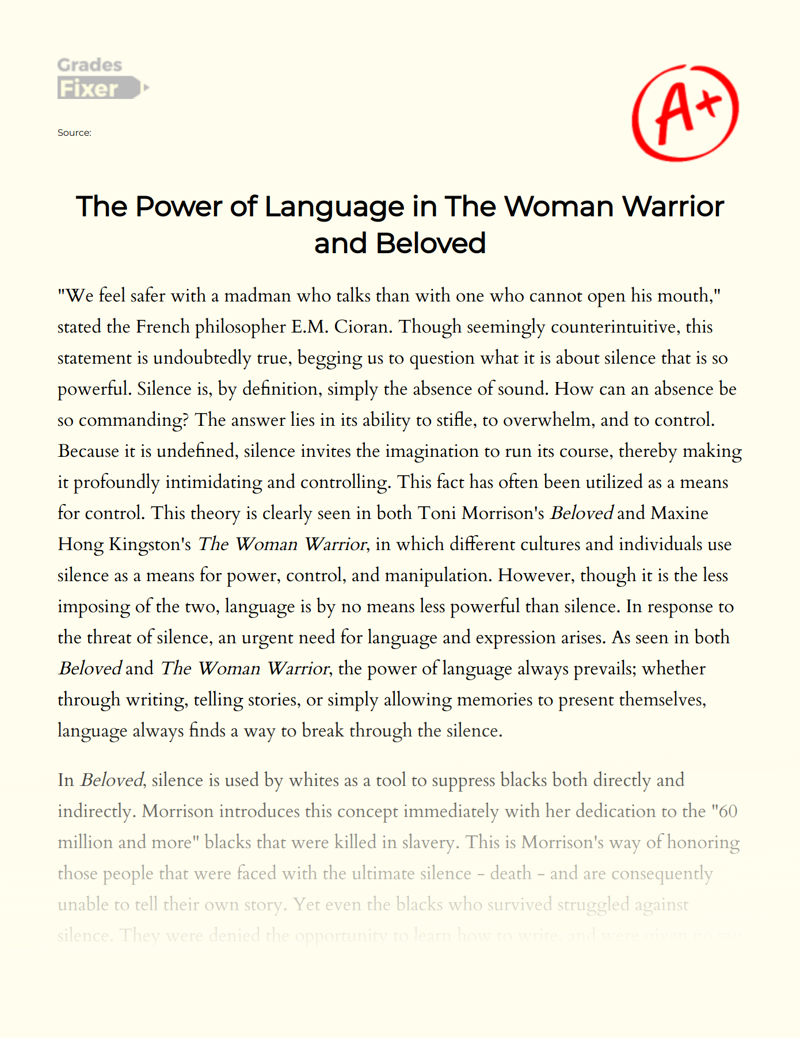 The Power of Language in The Woman Warrior and Beloved Essay
