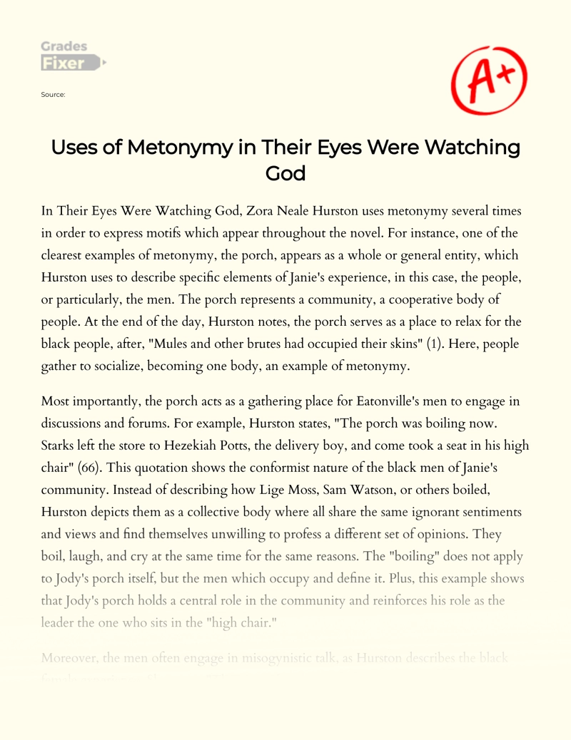Uses of Metonymy in Their Eyes Were Watching God Essay