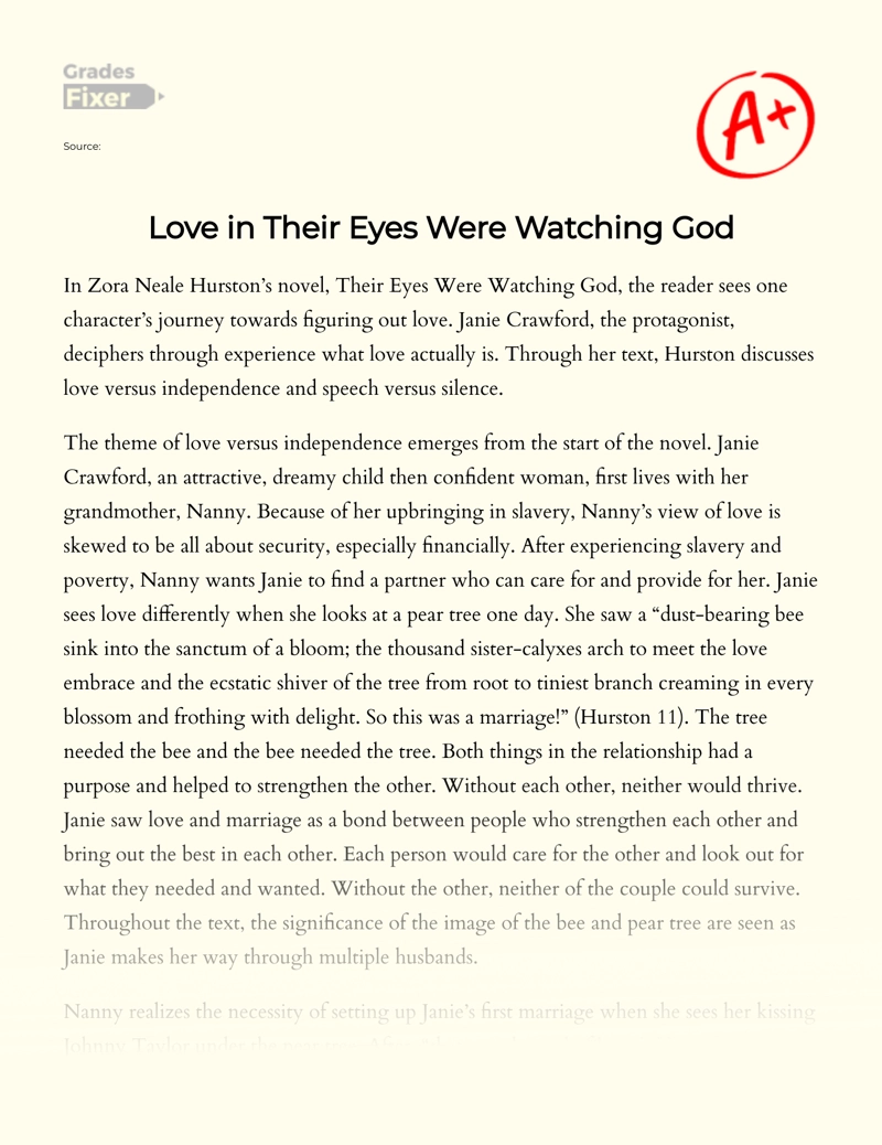 The Theme of Love Versus Independence in Their Eyes Were Watching God Essay