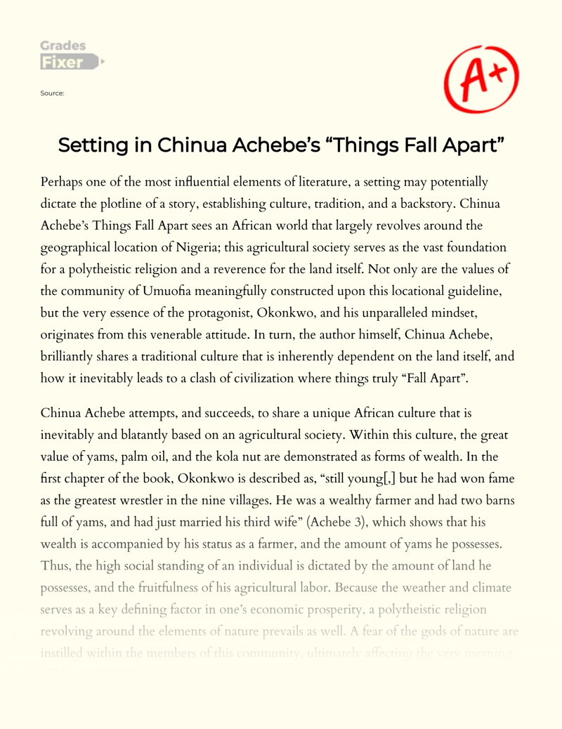 How Chinua Achebe Uses Settings in His "Things Fall Apart" Essay