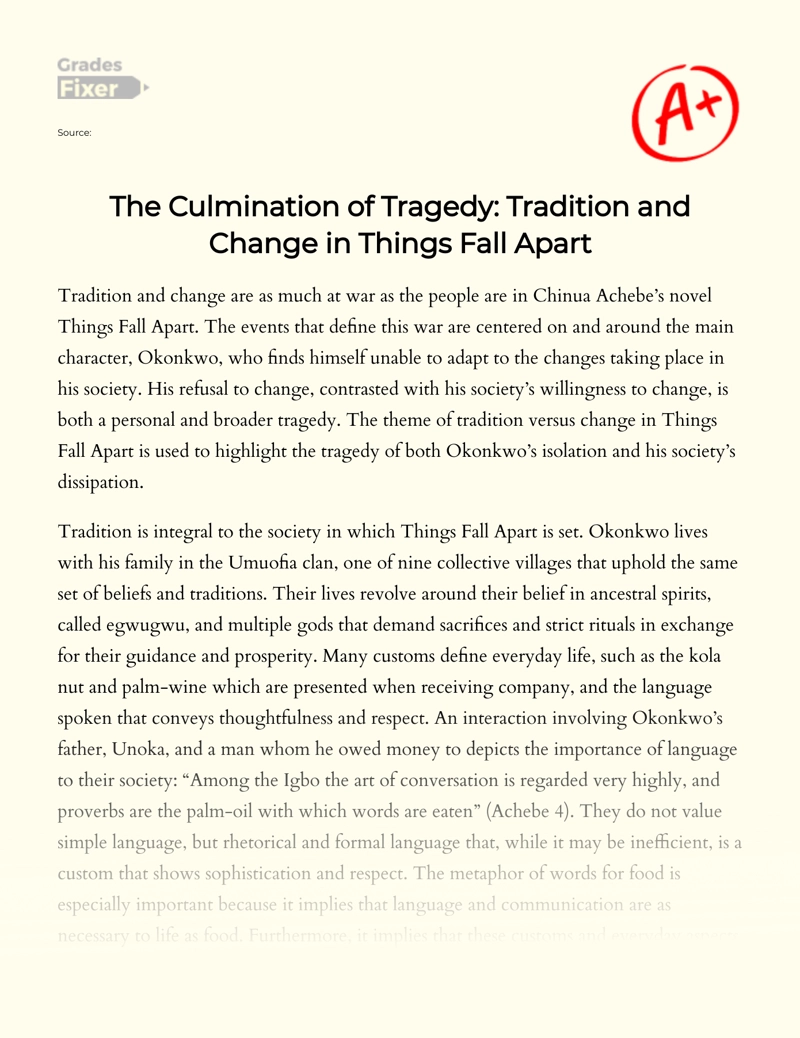 Things Fall Apart Change Vs Tradition essay