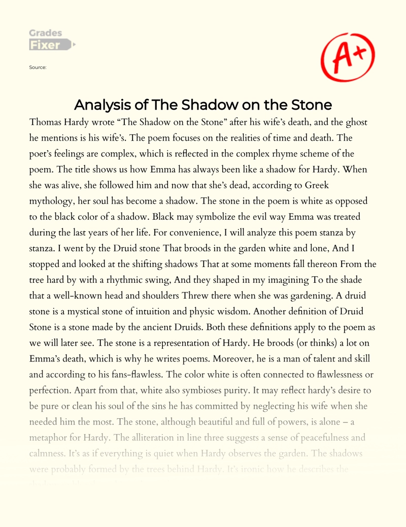Analysis of Thomas Hardy's Poem "The Shadow on The Stone" Essay