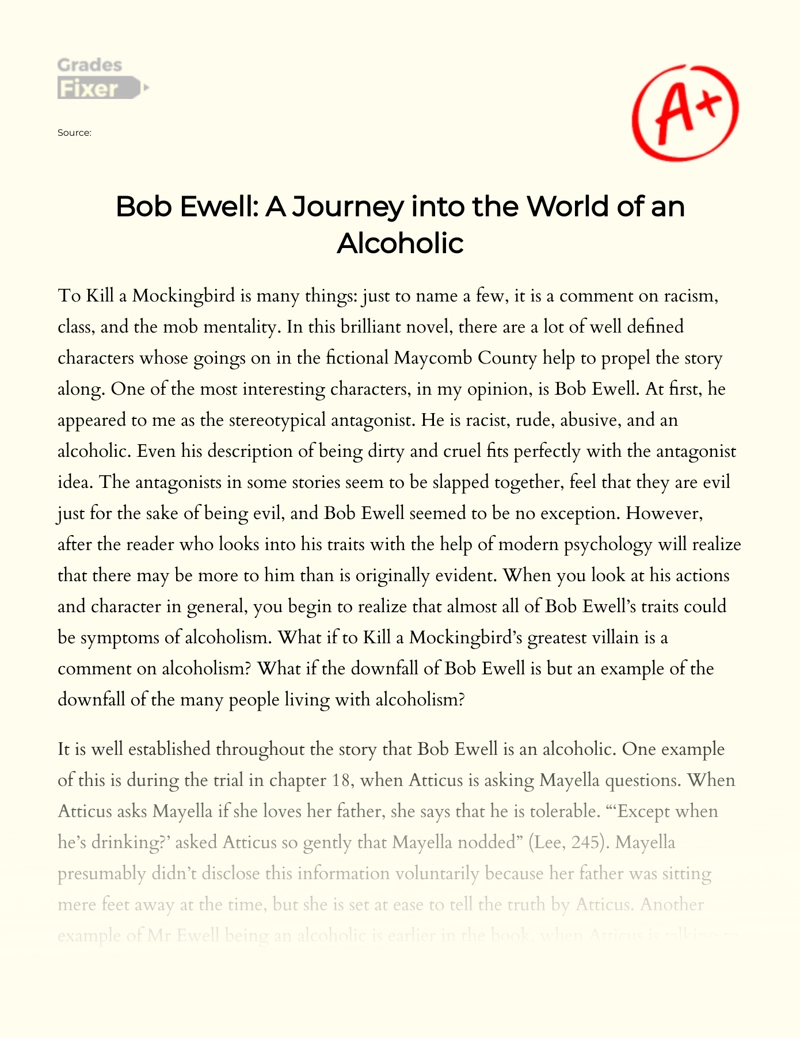 Bob Ewell Moving to Alcoholism in to Kill a Mockingbird essay