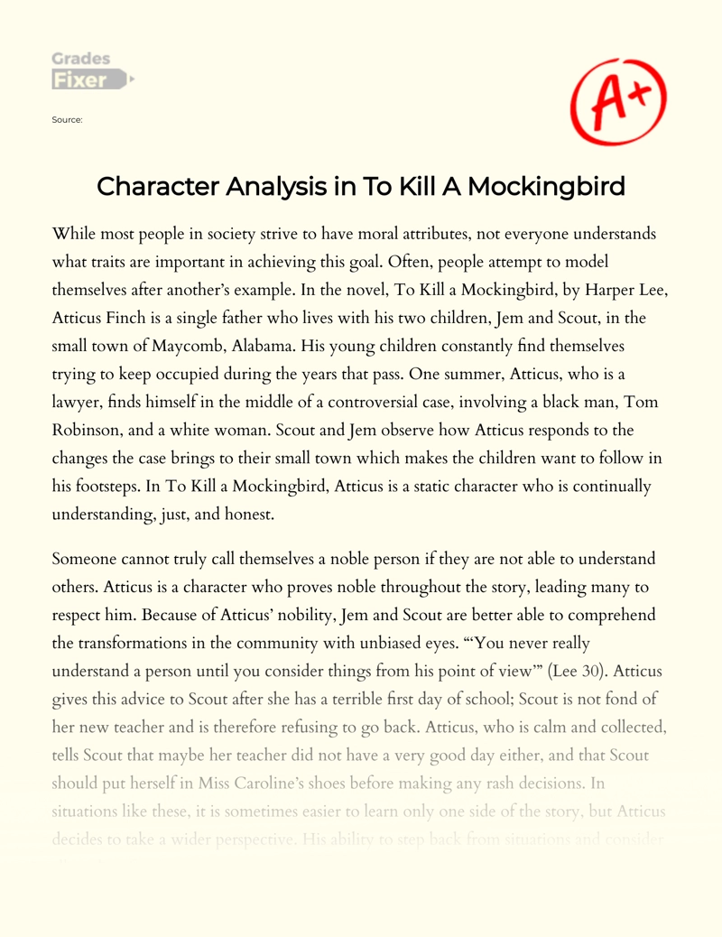 To Kill a Mockingbird: The Character Analysis of Harper Lee's Novel essay