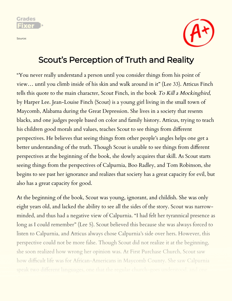 "To Kill a Mockingbird": Life Lessons Learned by Scout Essay