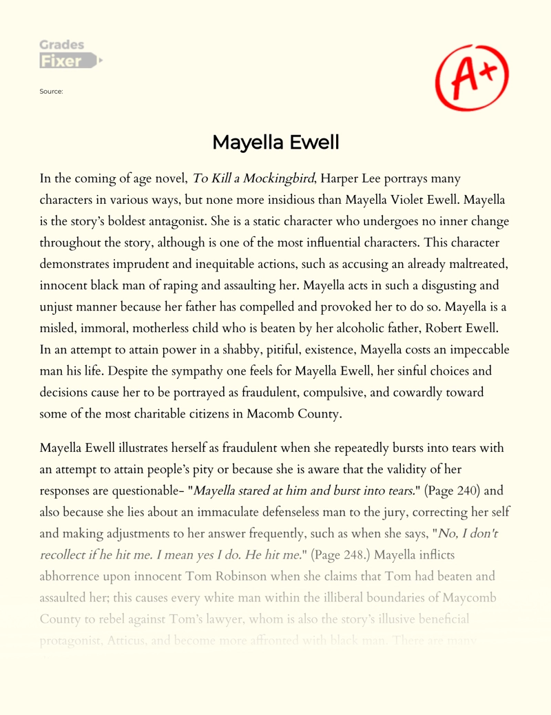 Analysis of Mayella Ewell's Character in to Kill a Mockingbird Essay