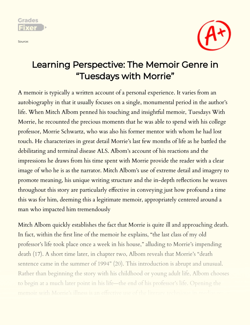 What Readers Learn from The Memoir of Tuesdays with Morrie essay