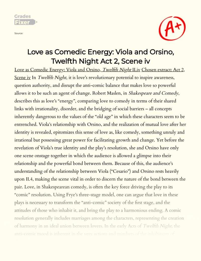 Love as Comedic Energy in Twelfth Night: Viola and Orsino Essay