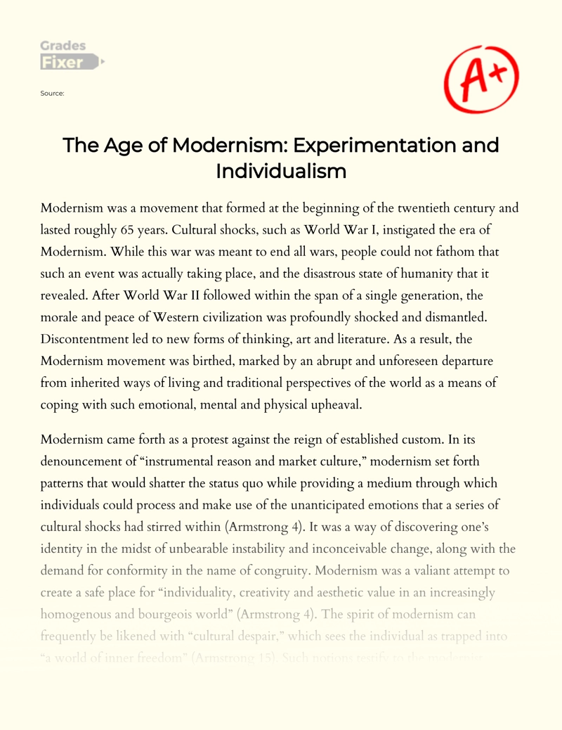 The Origin and Development of Modernism in Art and Literature Essay