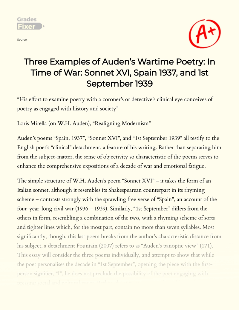 Analysis of W. H. Auden’s Literary Style in His War Poetry Essay