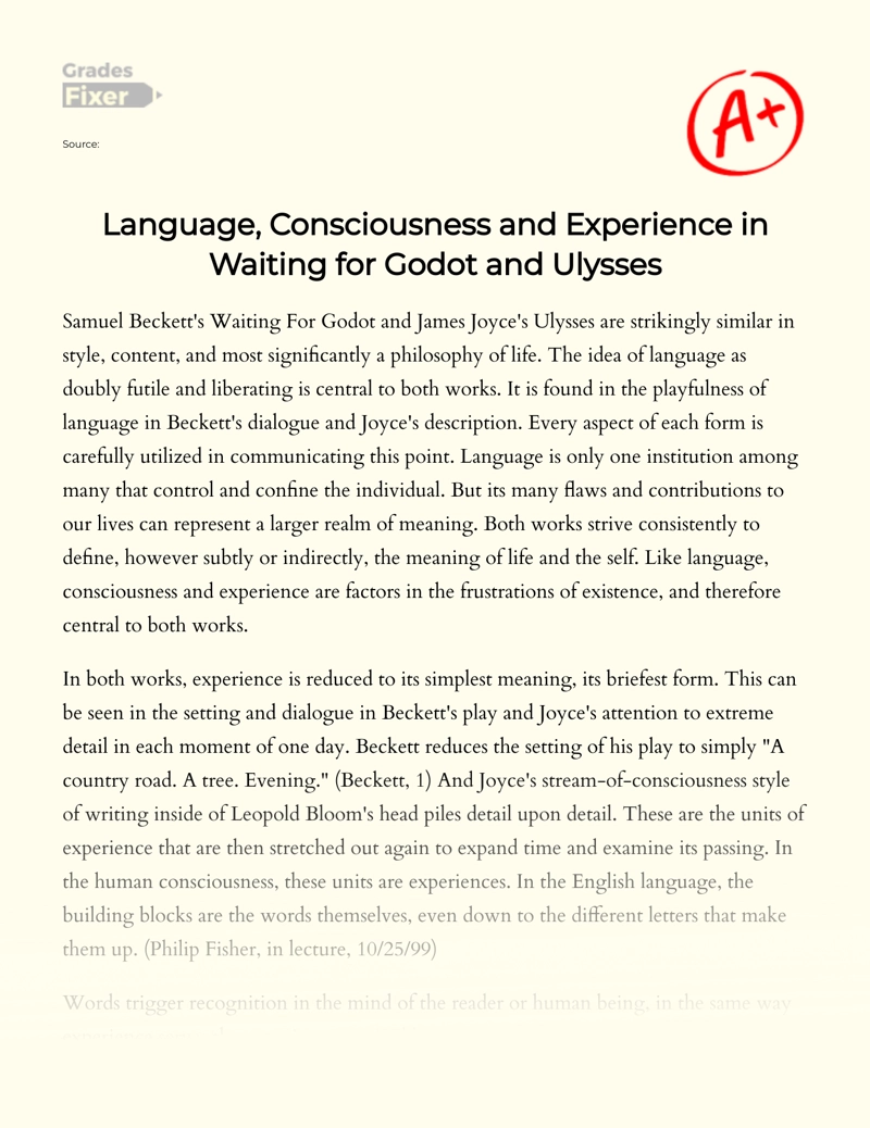 Language, Consciousness and Experience in Ulysses and Waiting for Godot Essay