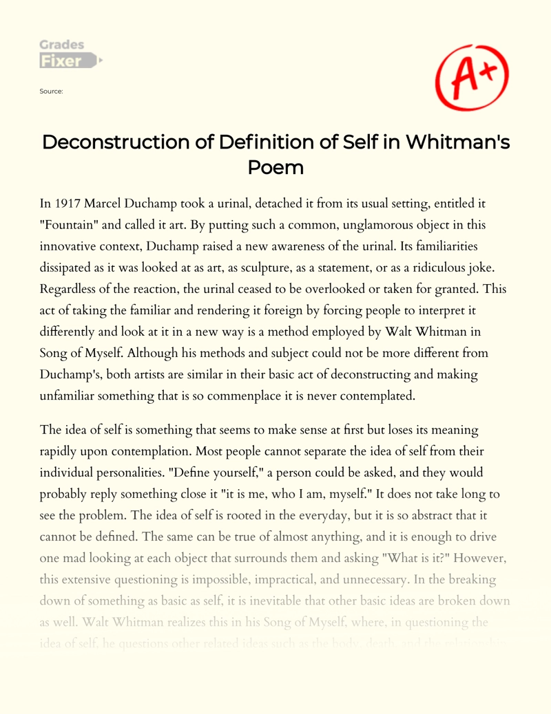 Deconstruction of Definition of Self in Whitman's Poem Essay