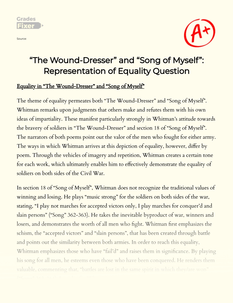 "The Wound-dresser" and "Song of Myself": Representation of Equality Question Essay
