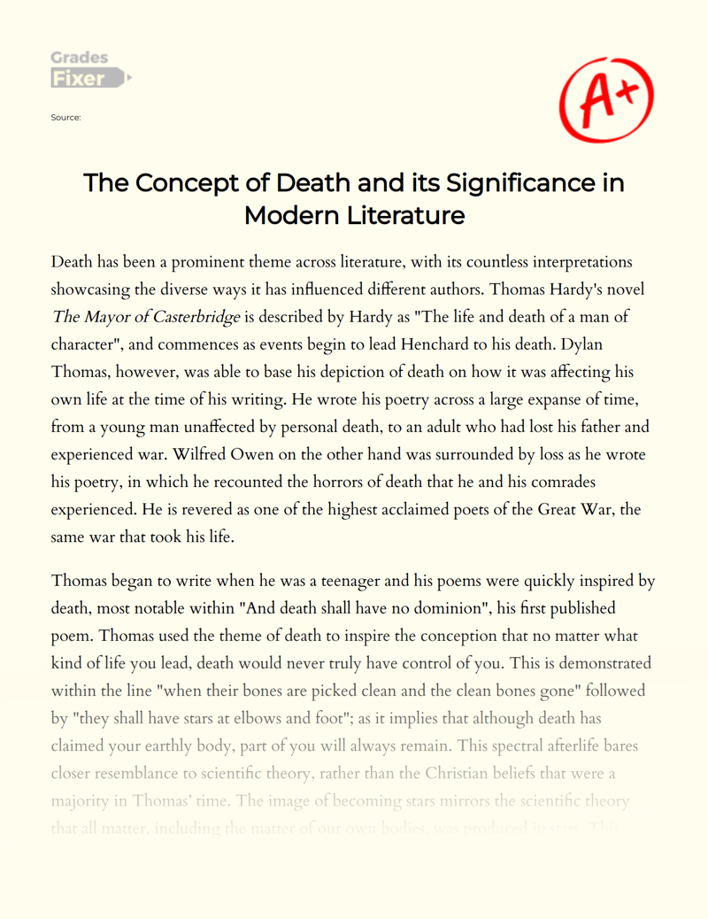 The Concept of Death and Its Significance in Modern Literature Essay