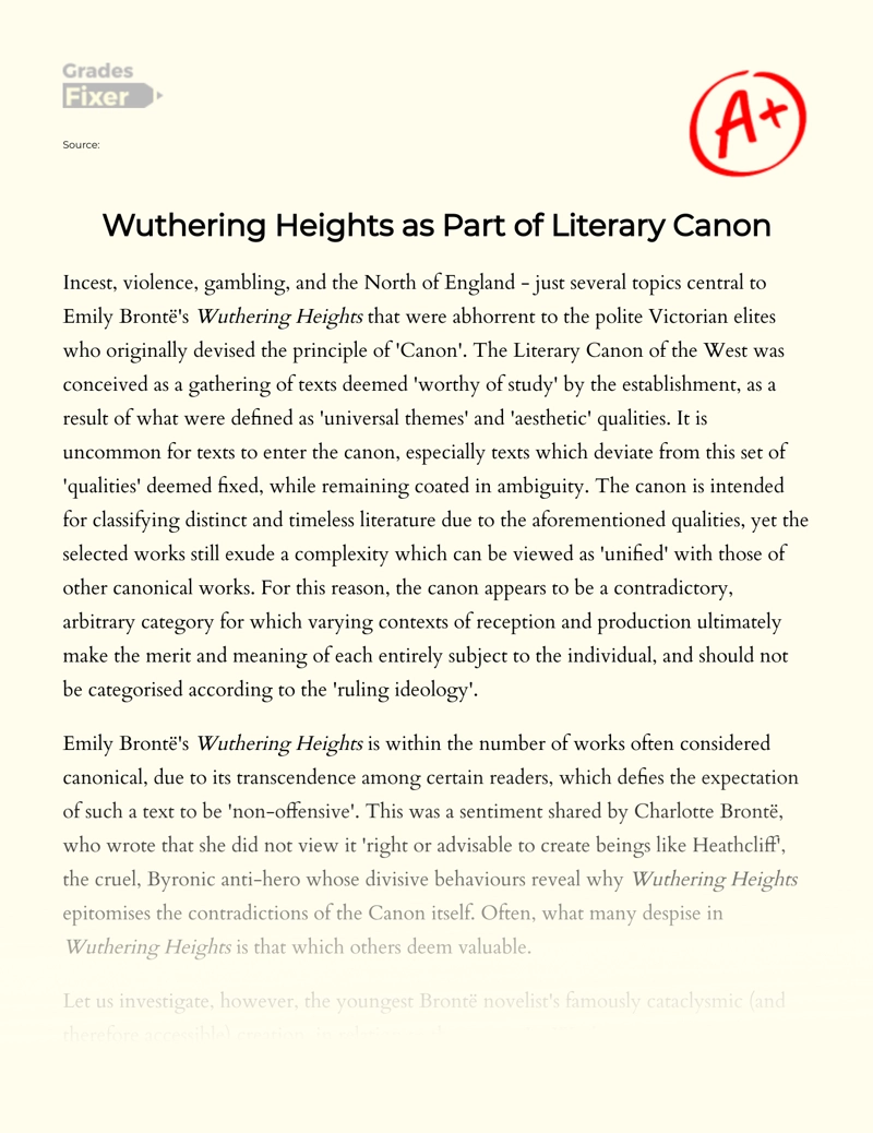 Wuthering Heights as Part of Literary Canon Essay