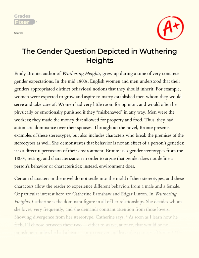 The Gender Question Depicted in Wuthering Heights Essay