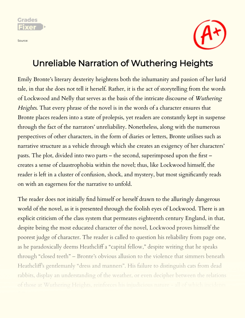 Unreliable Narration of Wuthering Heights essay