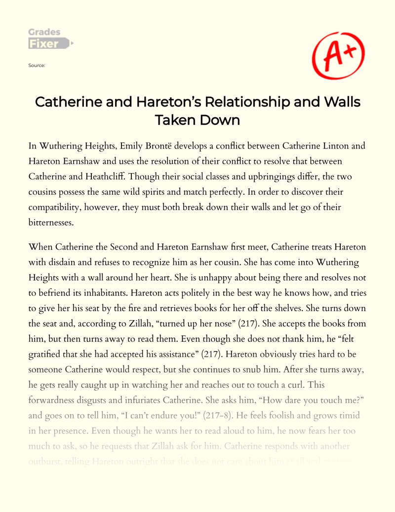 Breaking Down The Wall: Catherine and Haretons Discovery of Love essay
