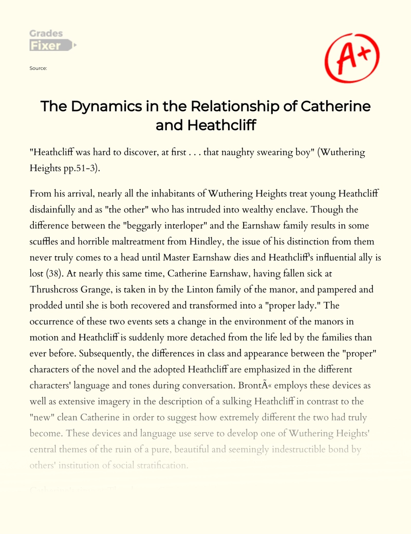 The Dynamics in The Relationship of Catherine and Heathcliff Essay