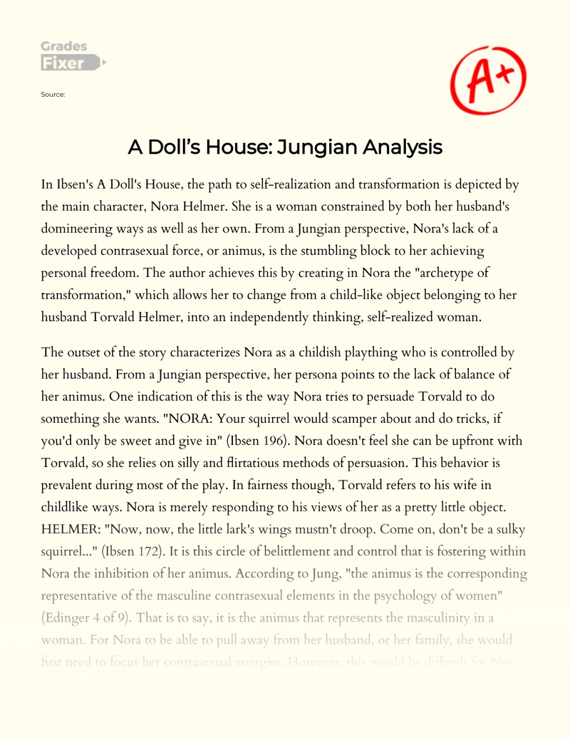 A Doll’s House: Jungian Analysis essay