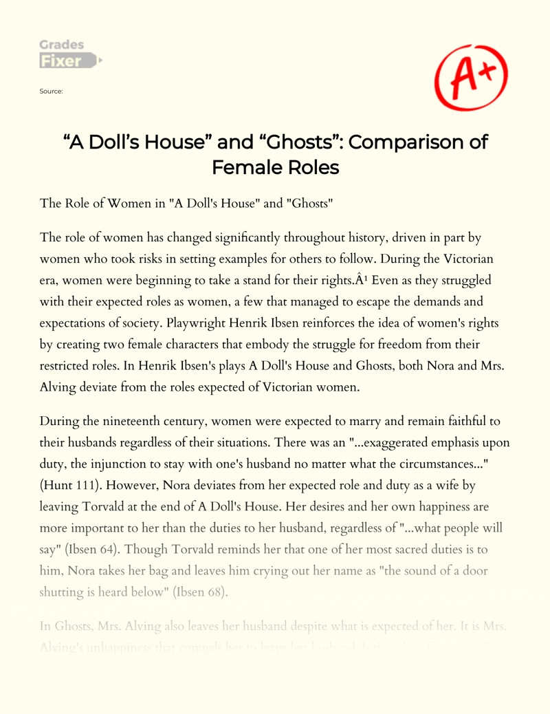 "A Doll’s House" and "Ghosts": Comparison of Female Roles Essay