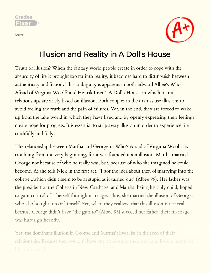 Illusion and Reality in a Doll's House Essay