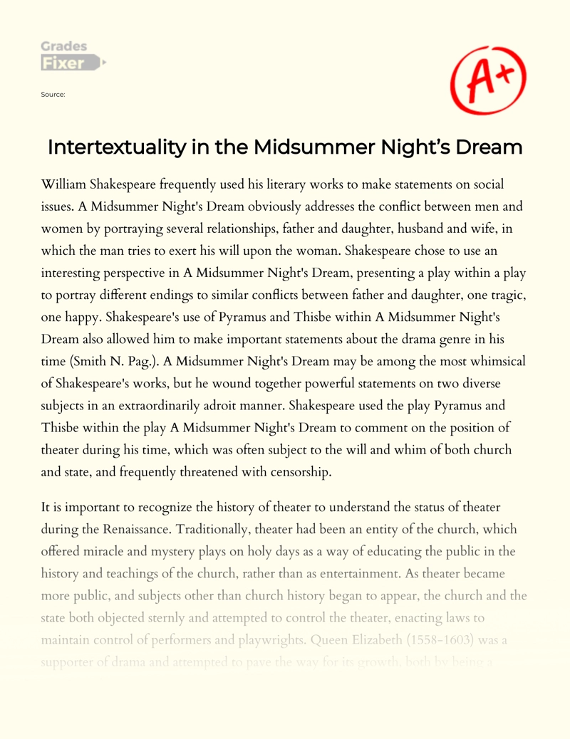 Intertextuality in The Midsummer Night’s Dream Essay