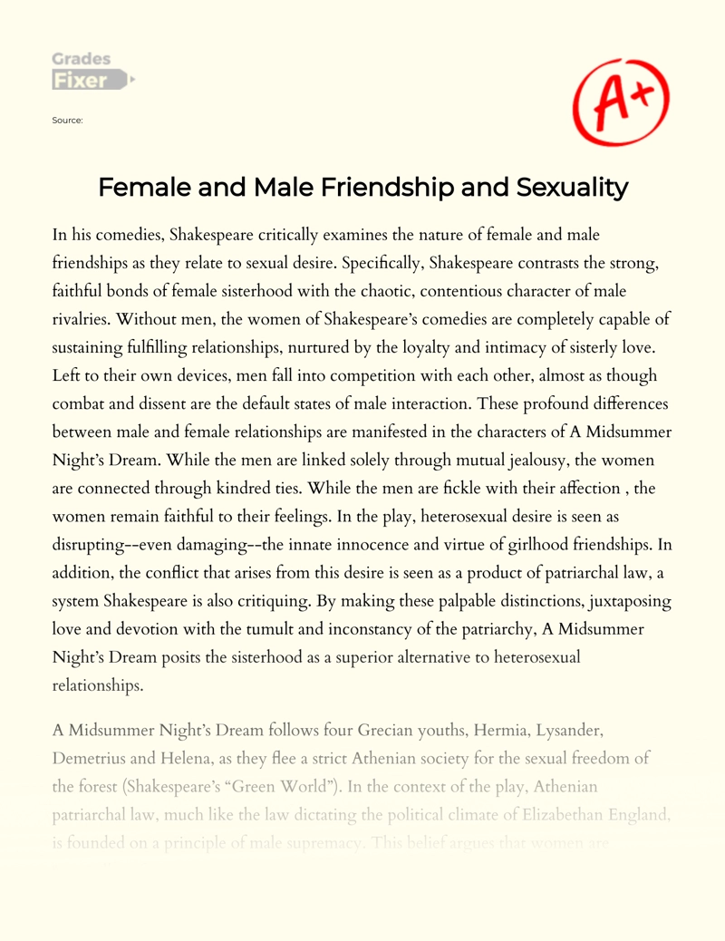 Female and Male Friendship and Sexuality Essay