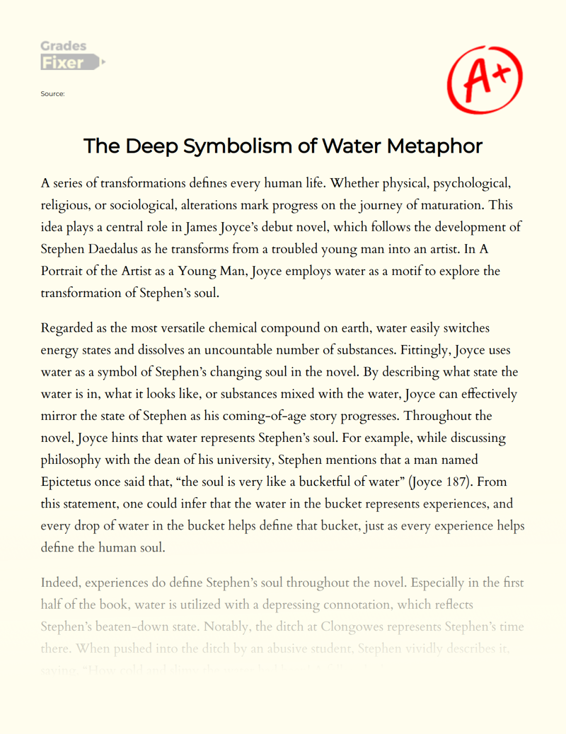 Symbolism of Water in a Portrait of The Artist as a Young Man Essay