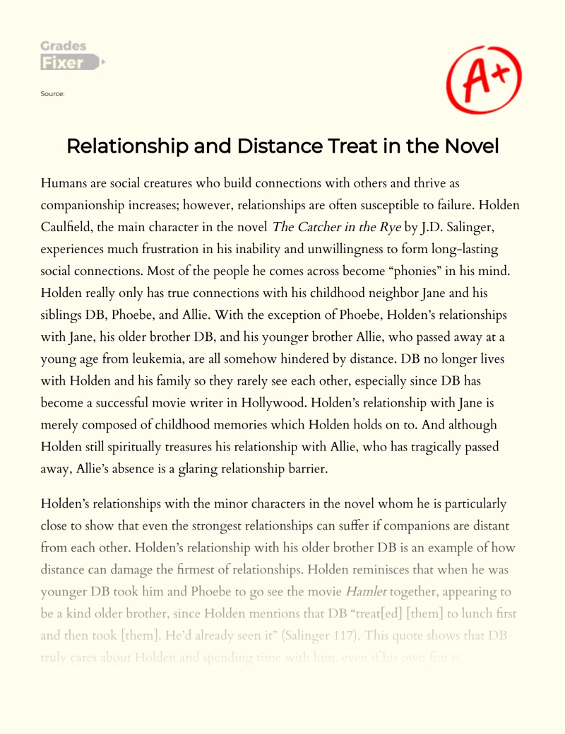 Relationship and Distance Treat in The Novel "The Catcher in The Rye" essay