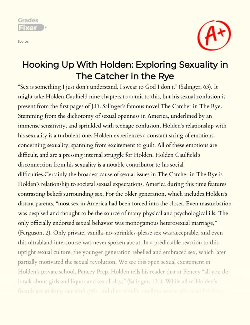 Hooking Up with Holden: Exploring Sexuality in "The Catcher in The Rye" Essay