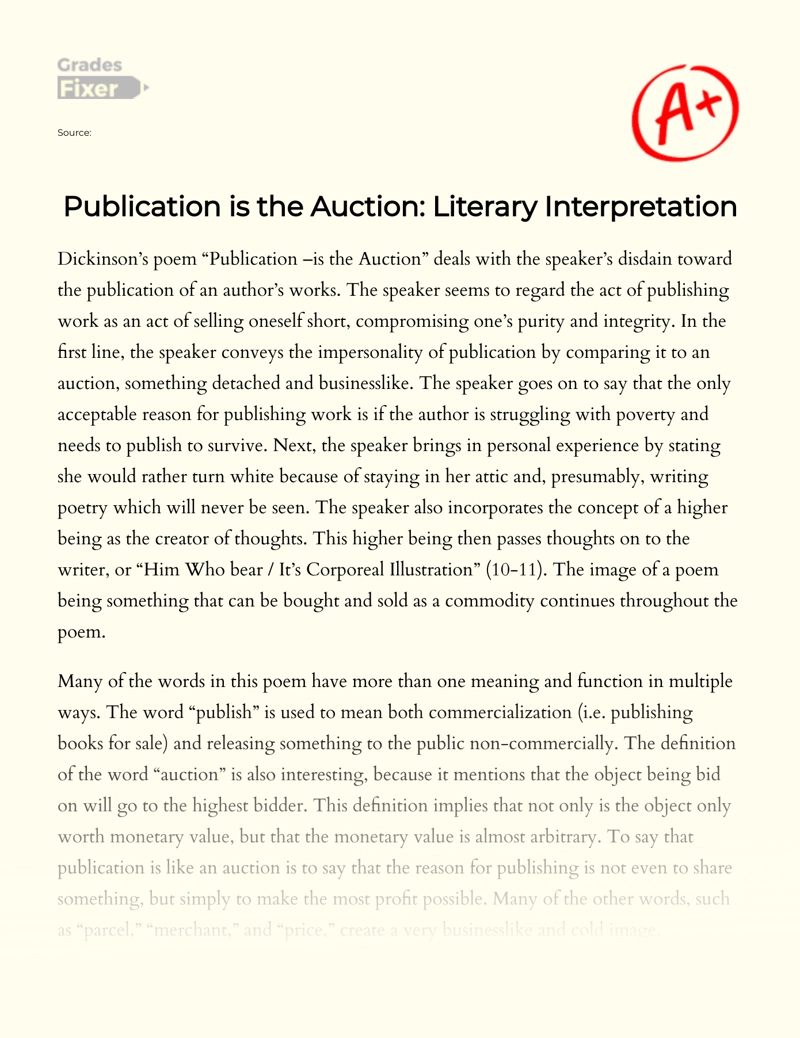 Publication is The Auction: Literary Interpretation Essay
