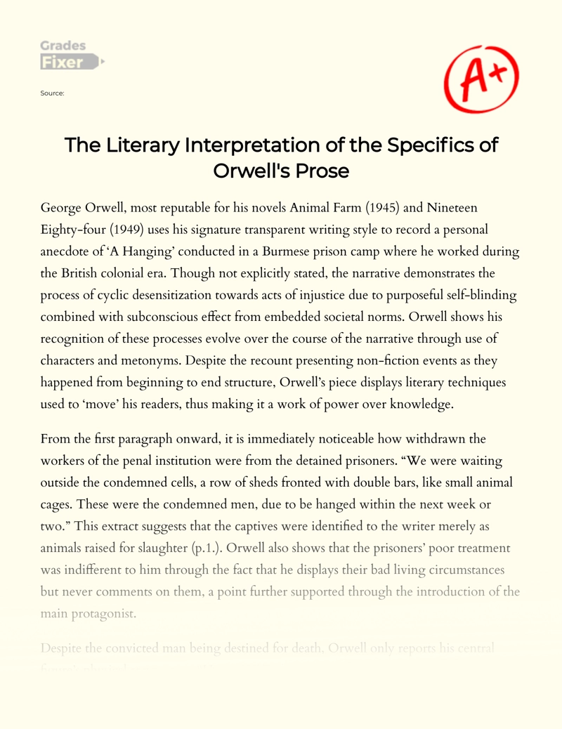 The Literary Interpretation of The Specifics of Orwell's Prose Essay