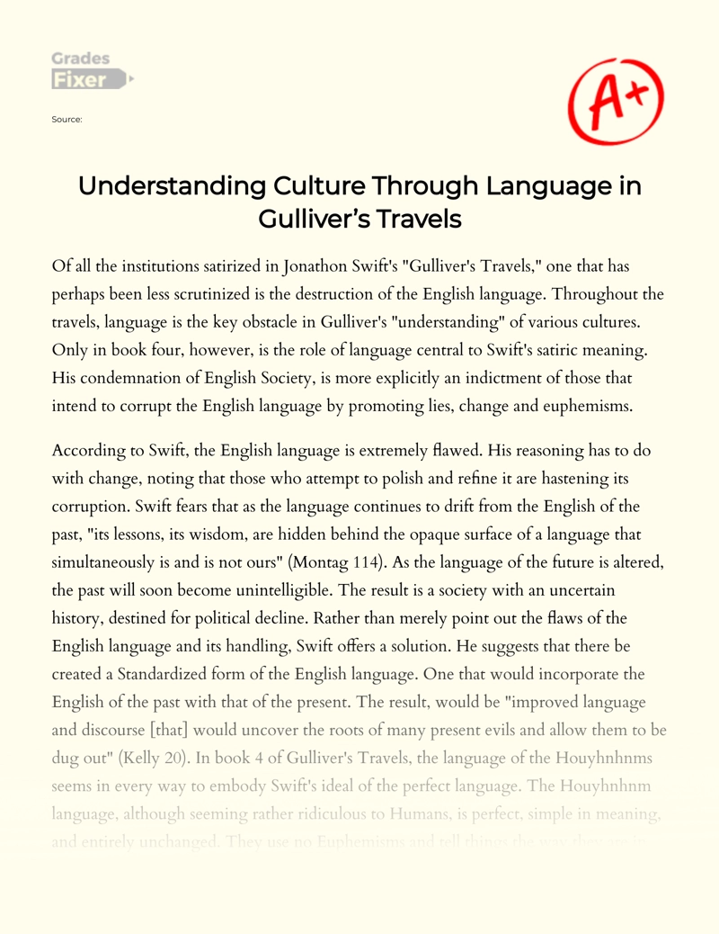 Understanding Culture Through Language in Gulliver’s Travels Essay