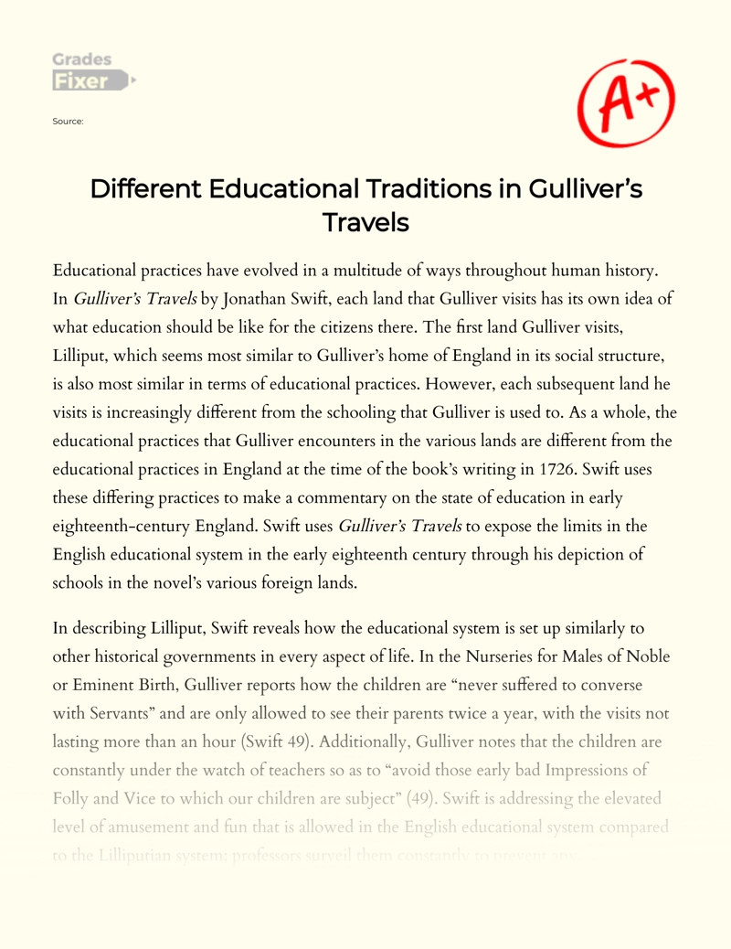 Different Educational Traditions in Gulliver’s Travels Essay