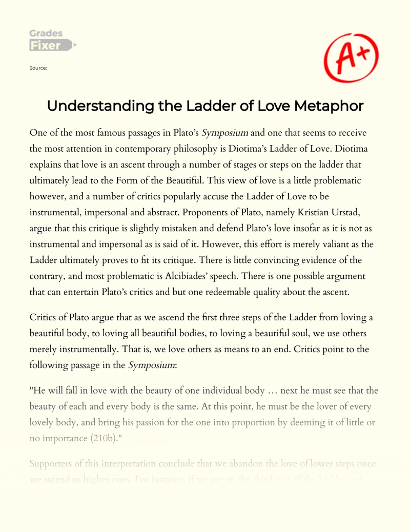 Understanding Diotima's Ladder of Love in Symposium Essay