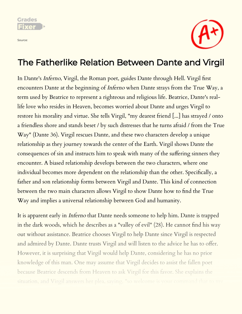 The Fatherlike Relation Between Dante and Virgil Essay