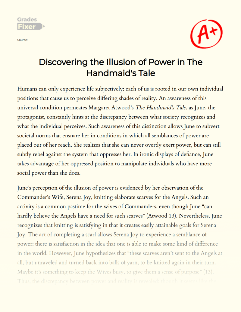 Discovering The Illusion of Power in The Handmaid's Tale Essay