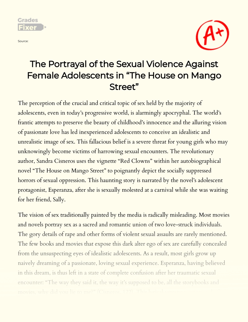 Sexual Violence Against Female Adolescents in "The House on Mango Street" Essay