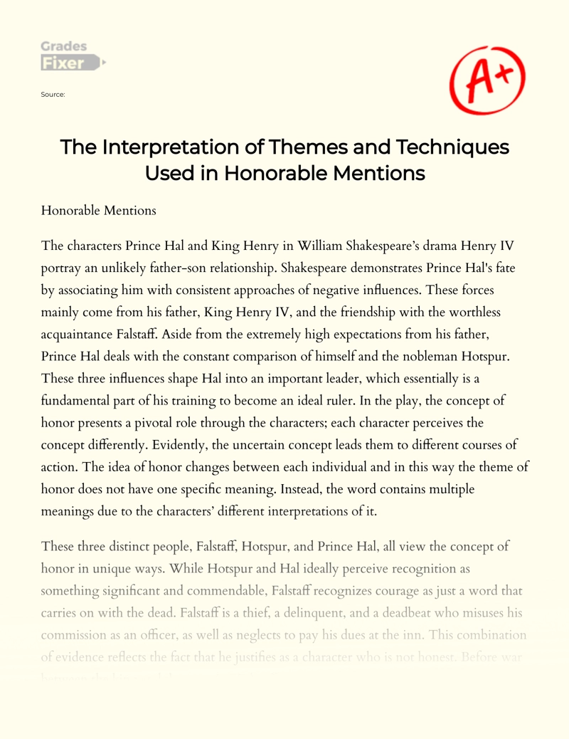 The Concept of Honor in Henry Iv by William Shakespeare Essay