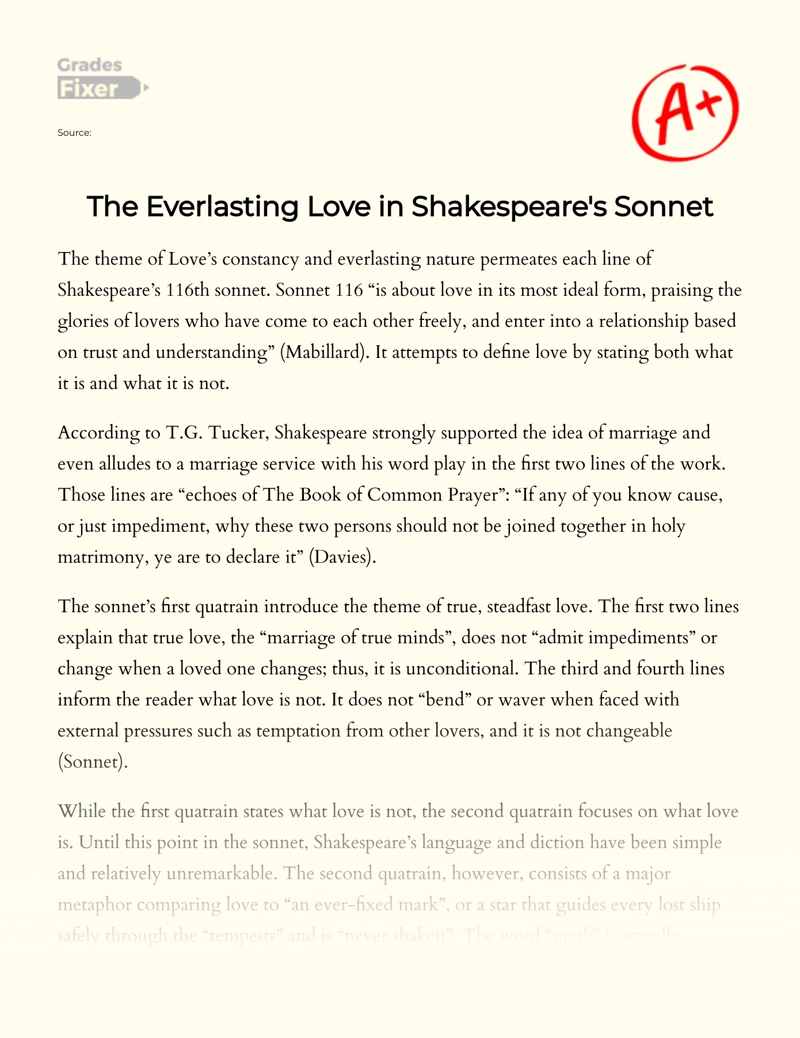 The Everlasting Love in Shakespeare's Sonnet Essay