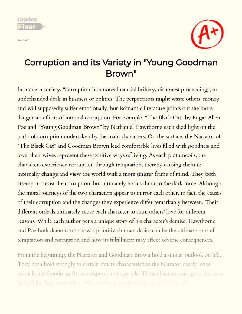 Theme of Corruption in The Black Cat and Young Goodman Brown Essay