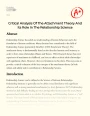 Critical Analysis of The Attachment Theory and Its Role in The Relationship Science Essay