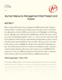 Human Resource Management Past Present and Future Essay